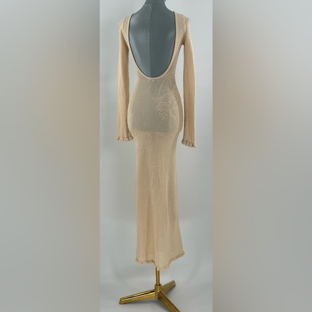 🆕 MIRROR PALAIS 🧿 NWOT Rose Pointelle Crochet Knit Dress, Soft Beige - Sz XS - Picture 10 of 16
